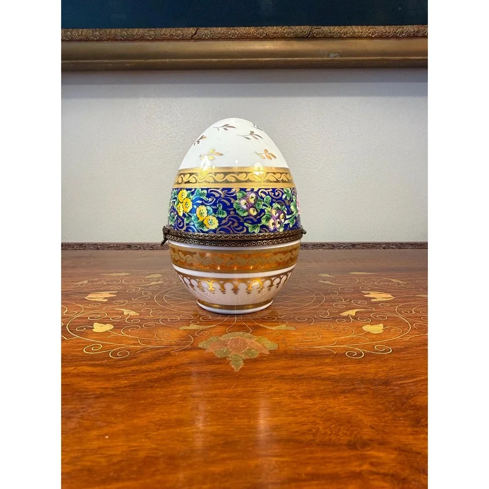 Vintage Limoges Hand Painted Egg Trinket Box